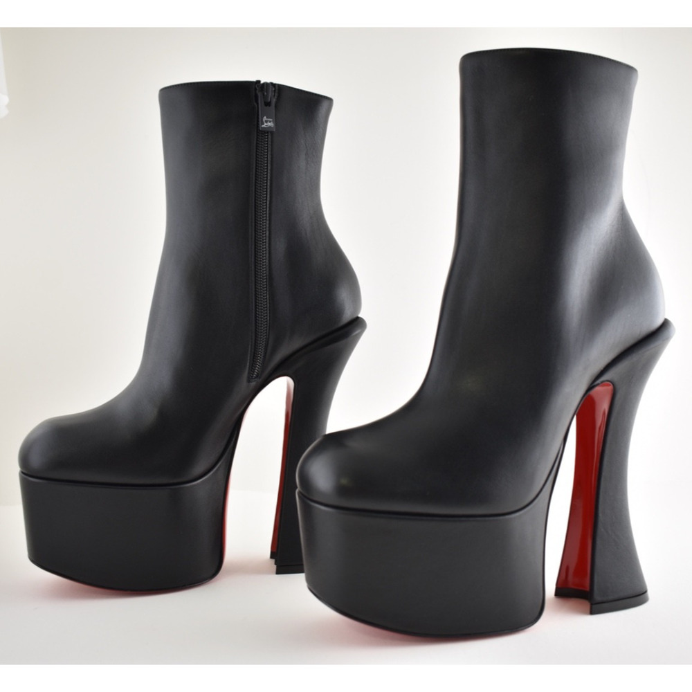 Christian Louboutin Aquabootie 160 Black Leather Platform Block Heel Bootie 40 - Picture 14 of 16